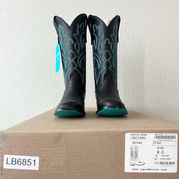 Lane Saratoga Womens Square Toe Cowboy Boots 8 Black Turquoise Western Cowgirl - Picture 11 of 12